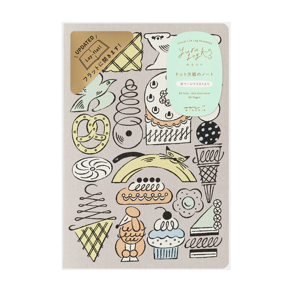 Carnet MIDORI Notebook Yuru Log - B6 - Pointillé - Gourmandises & Animaux