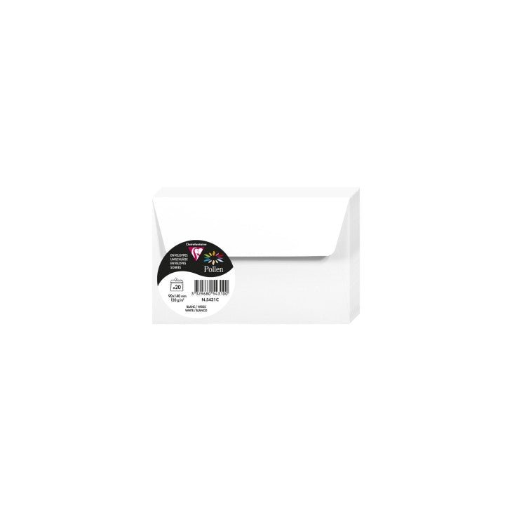 20 enveloppes CLAIREFONTAINE Pollen - 90 x 140 mm - 120 g/m² - Blanc - 3329680543100
