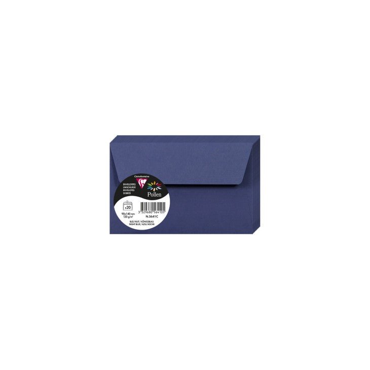 20 enveloppes CLAIREFONTAINE Pollen - 90 x 140 mm - 120 g/m² - Bleu nuit - 3329680564105