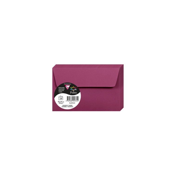 20 enveloppes CLAIREFONTAINE Pollen - 90 x 140 mm - 120 g/m² - Framboise - 3329680057614