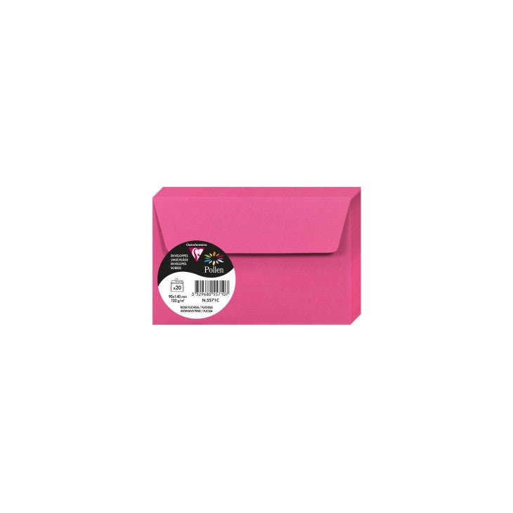 20 enveloppes CLAIREFONTAINE Pollen - 90 x 140 mm - 120 g/m² - Rose fuchsia - 3329680557107