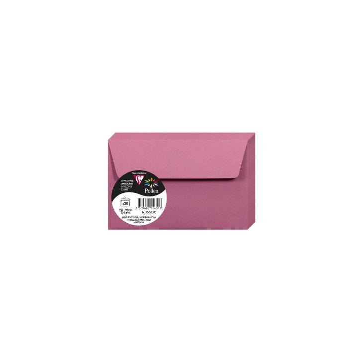 20 enveloppes CLAIREFONTAINE Pollen - 90 x 140 mm - 120 g/m² - Rose hortensia - 3329680556513