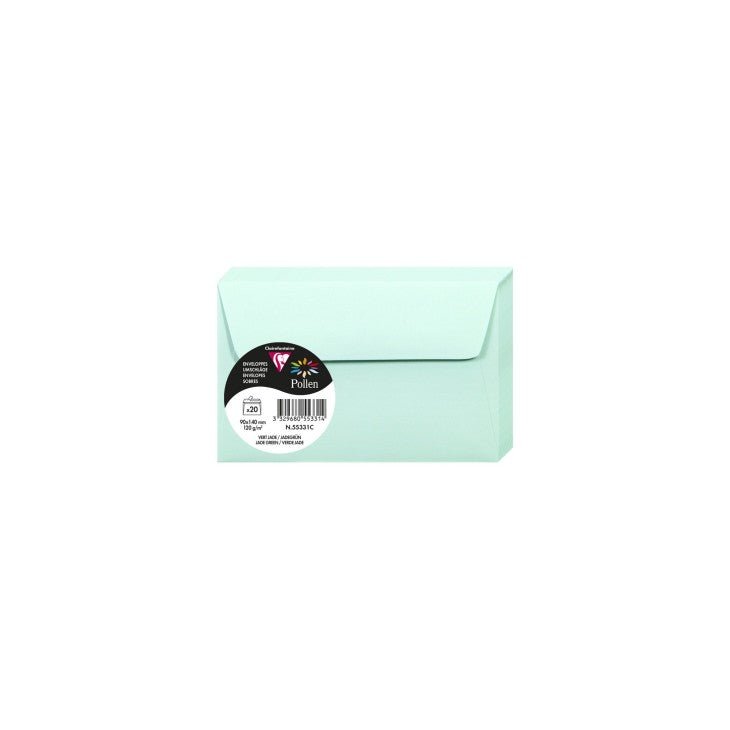 20 enveloppes CLAIREFONTAINE Pollen - 90 x 140 mm - 120 g/m² - Vert jade - 3329680553314