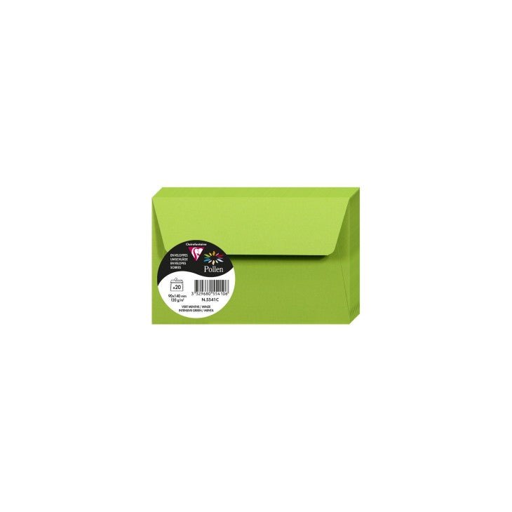 20 enveloppes CLAIREFONTAINE Pollen - 90 x 140 mm - 120 g/m² - Vert menthe - 3329680554106