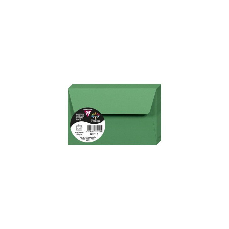 20 enveloppes CLAIREFONTAINE Pollen - 90 x 140 mm - 120 g/m² - Vert sapin - 3329680559101