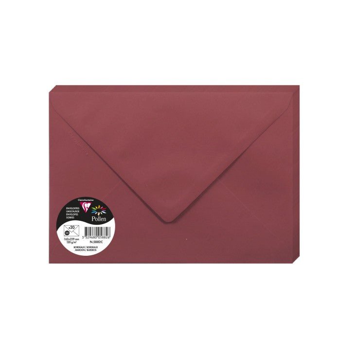 20 enveloppes CLAIREFONTAINE Pollen - C5 (162 x 229 mm) - 120 g/m² - Bordeaux - 3329680058826