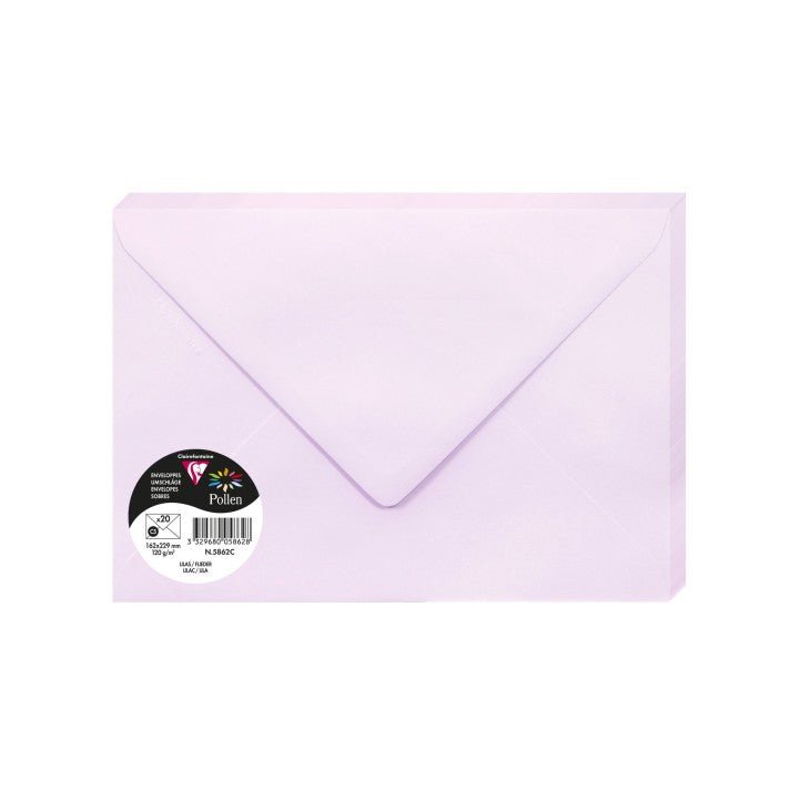 20 enveloppes CLAIREFONTAINE Pollen - C5 (162 x 229 mm) - 120 g/m² - Lilas - 3329680058628