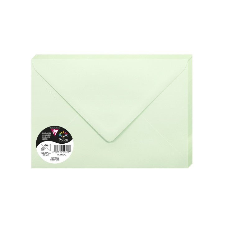 20 enveloppes CLAIREFONTAINE Pollen - C5 (162 x 229 mm) - 120 g/m² - Vert - 3329680547207