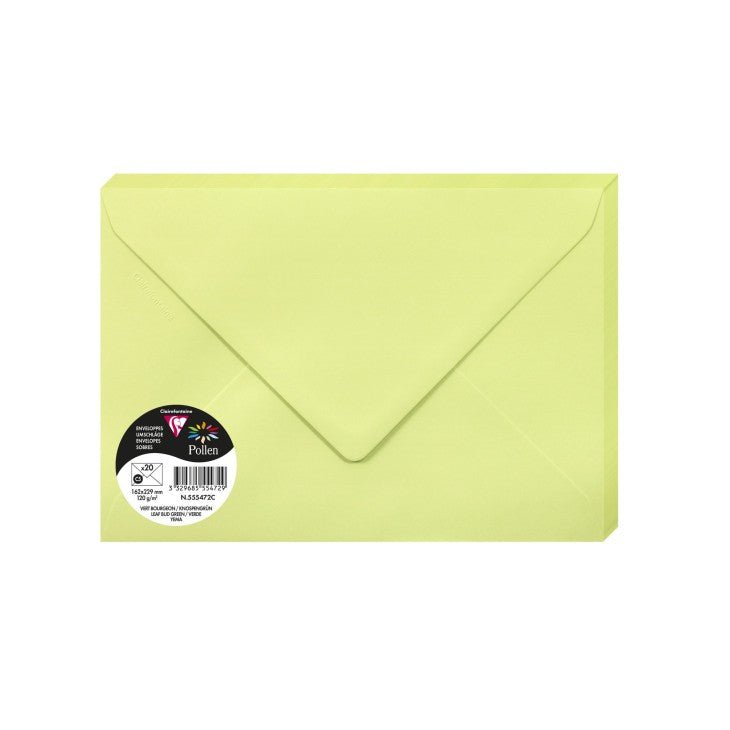 20 enveloppes CLAIREFONTAINE Pollen - C5 (162 x 229 mm) - 120 g/m² - Vert bourgeon - 3329685554729