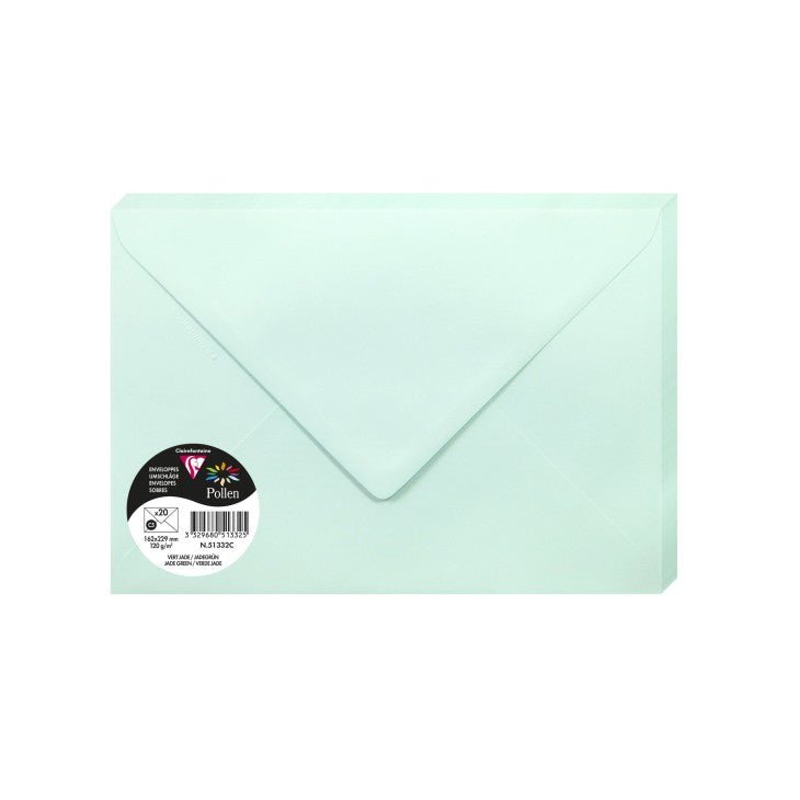 20 enveloppes CLAIREFONTAINE Pollen - C5 (162 x 229 mm) - 120 g/m² - Vert jade - 3329680513325