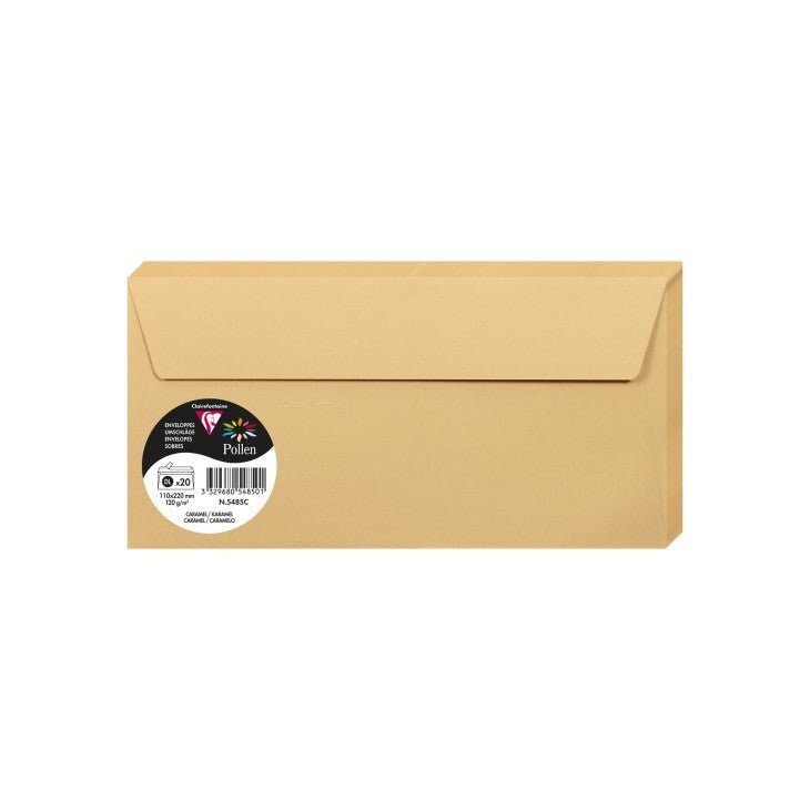 20 enveloppes CLAIREFONTAINE Pollen - DL (110 x 220 mm) - 120 g/m² - Caramel - 3329680548501