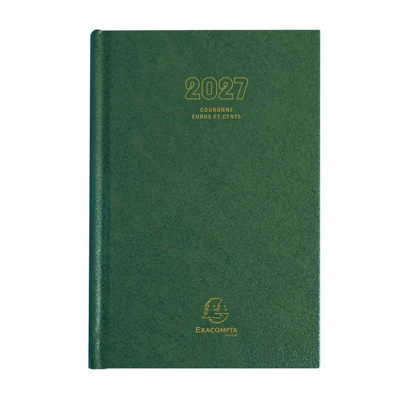 Agenda 2027 EXACOMPTA Couronne Euros et cents - 11 x 17 cm - 1 jour par page - Orientation horizontale - Vert