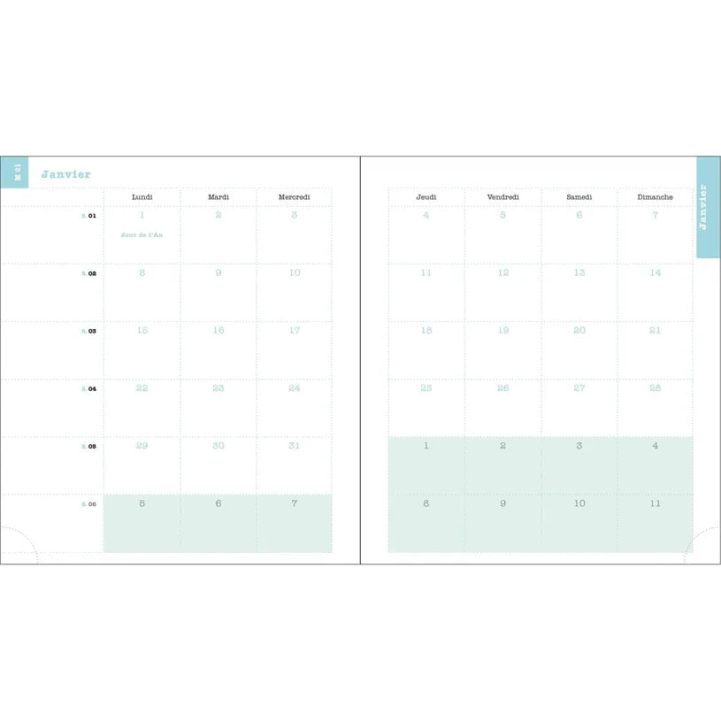 Agenda 2027 EXACOMPTA Lady 18 - 15 x 17 cm - 1 semaine + notes - Orientation horizontale - Alysse vert lagon