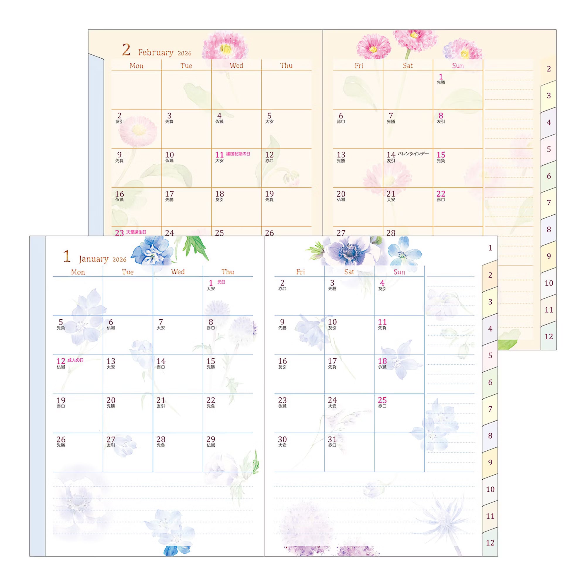 Agenda 2026 MIDORI Pocket Diary - A6 - Fleur