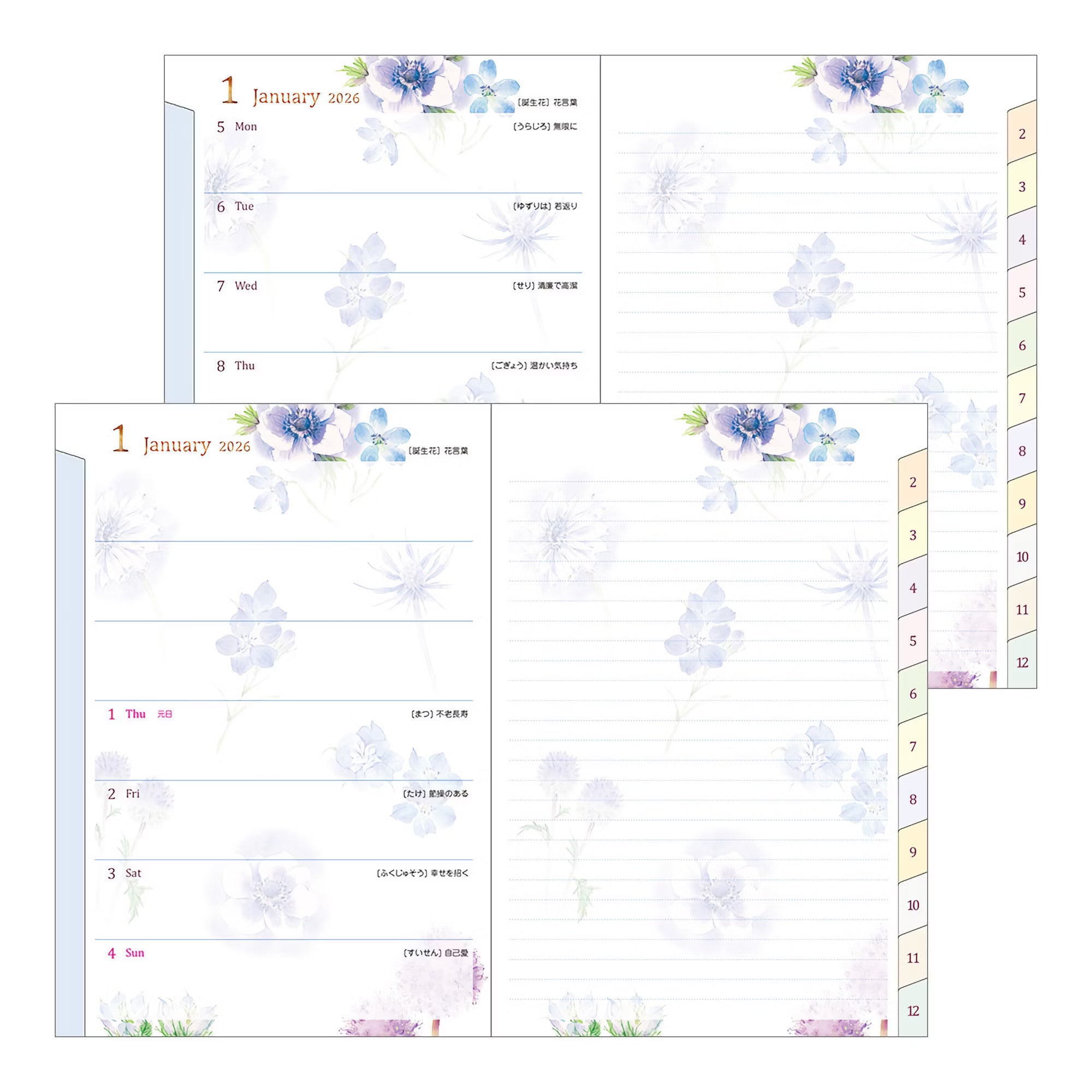 Agenda 2026 MIDORI Pocket Diary - B6 - Fleur