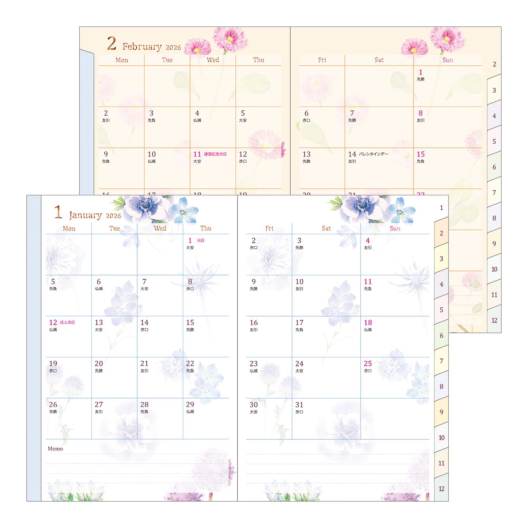 Agenda 2026 MIDORI Pocket Diary - B6 - Fleur