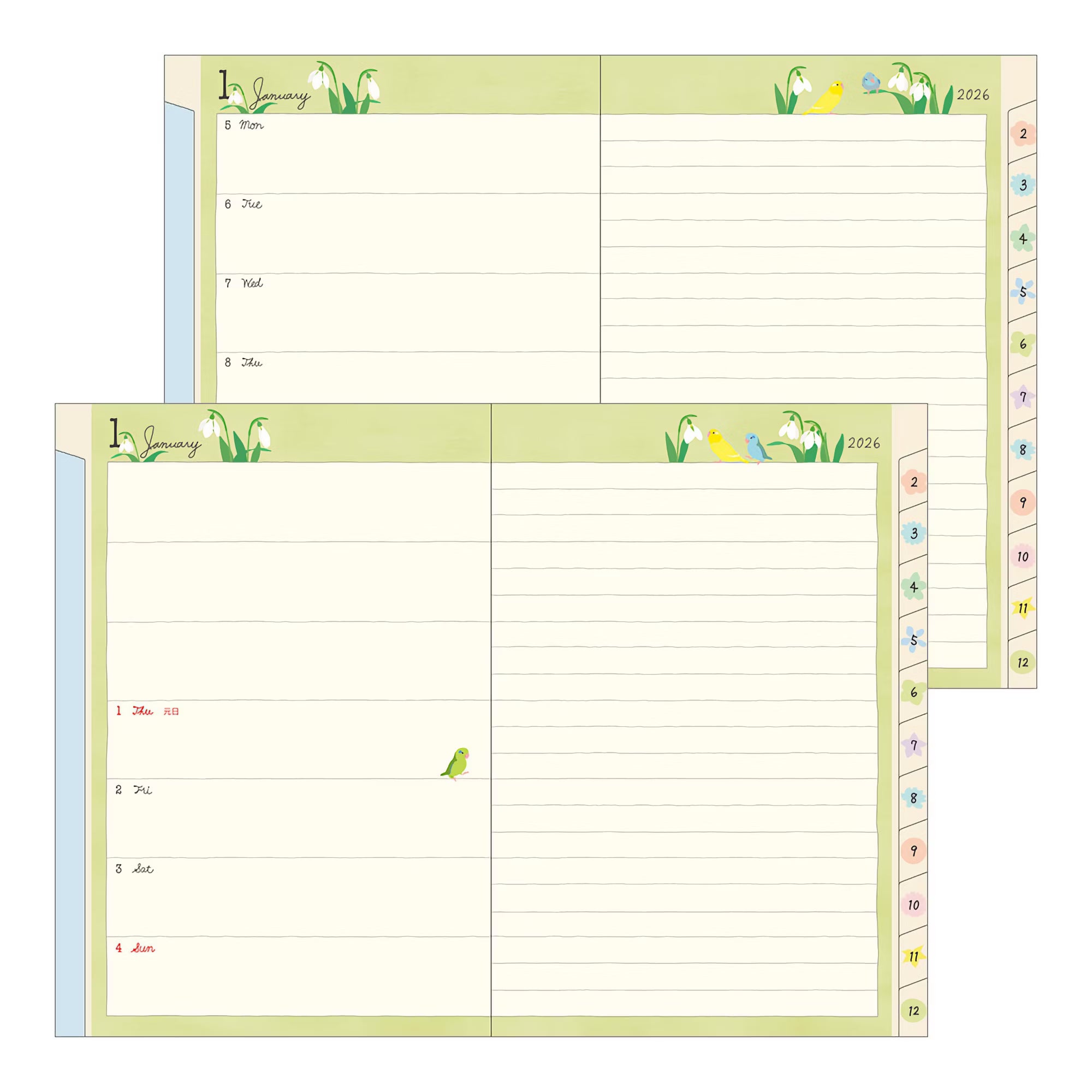 Agenda 2026 MIDORI Pocket Diary - B6 - Oiseau