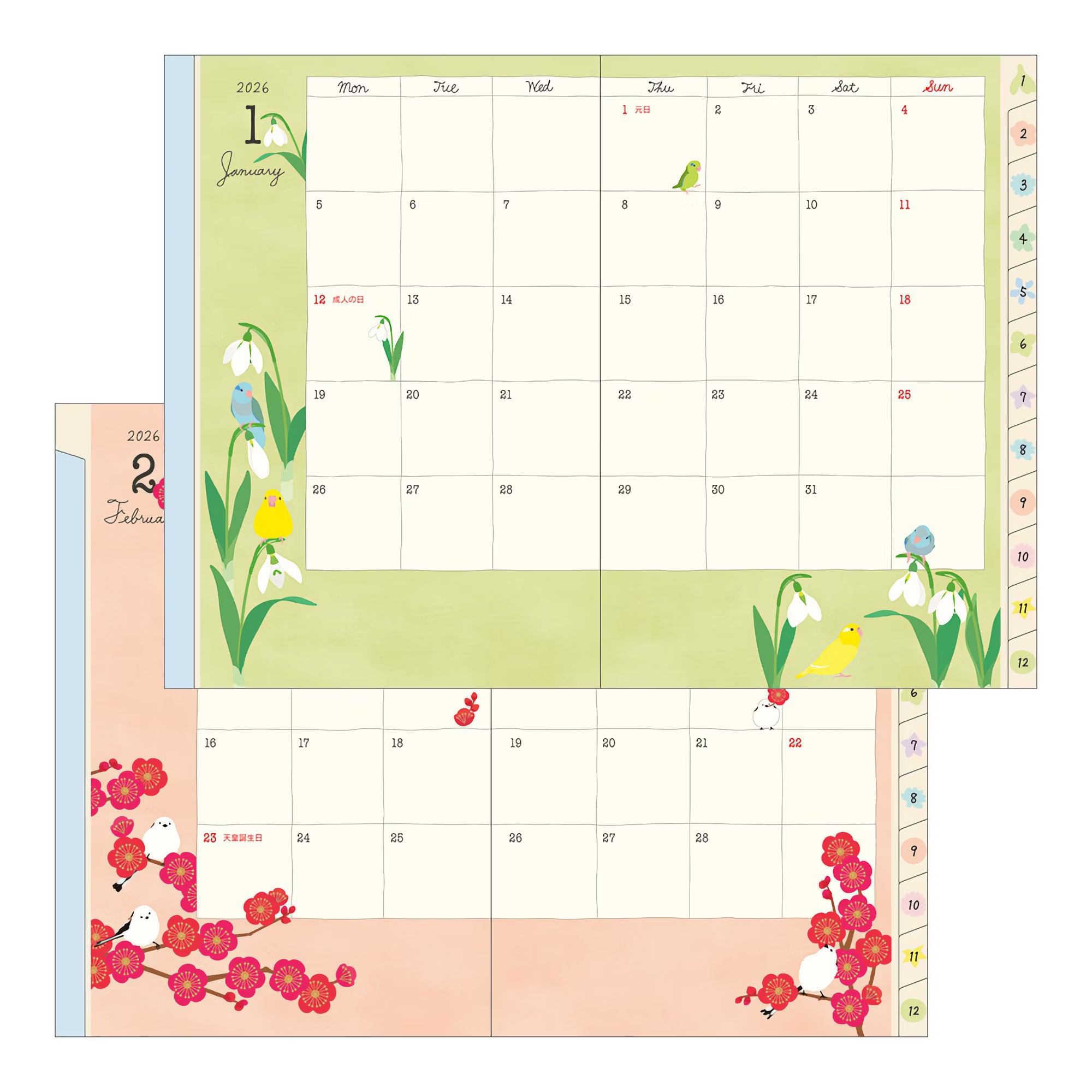Agenda 2026 MIDORI Pocket Diary - B6 - Oiseau