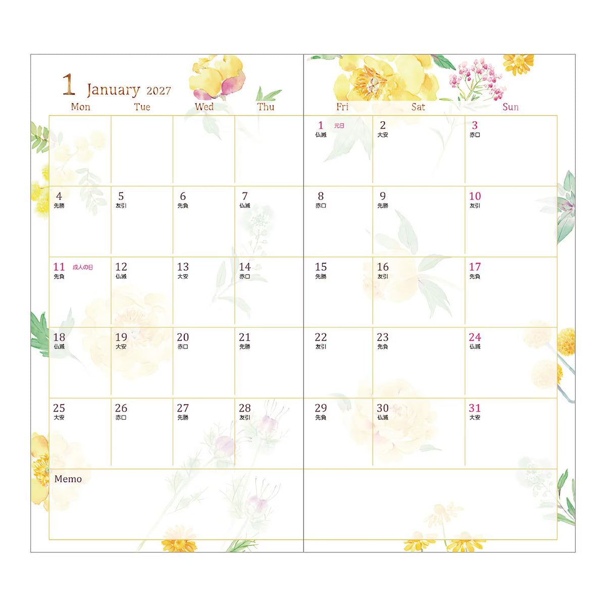 Agenda 2027 MIDORI Pocket Diary - Slim - Fleur