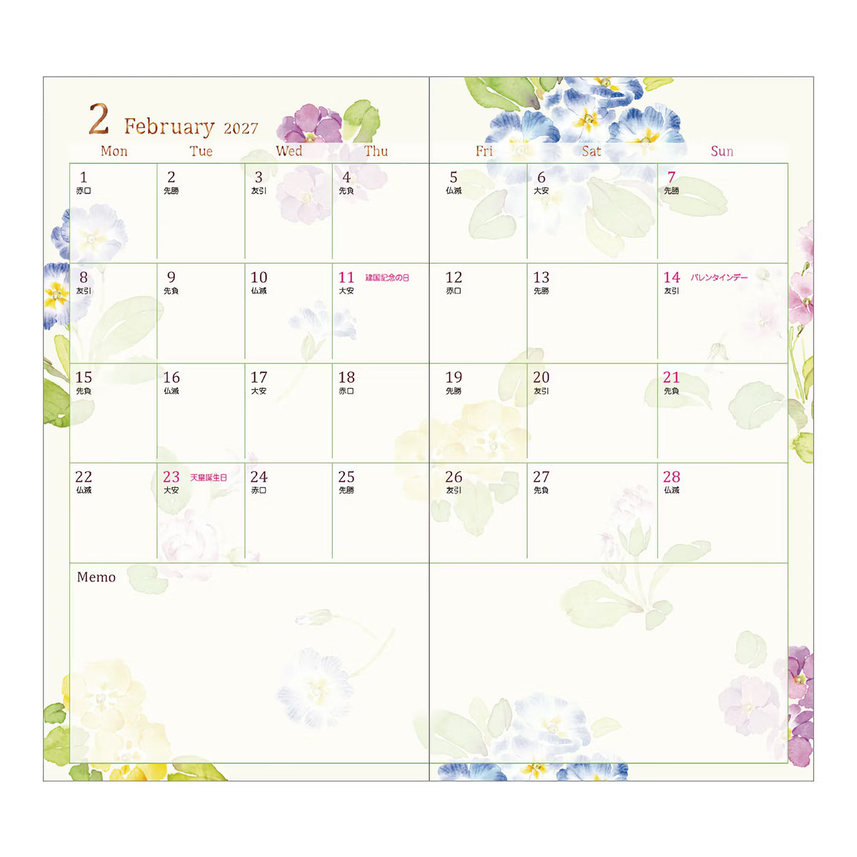 Agenda 2027 MIDORI Pocket Diary - Slim - Fleur