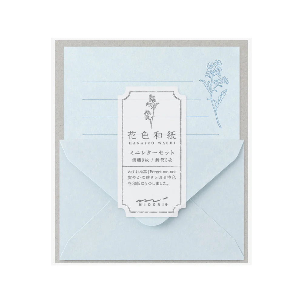 Set de correspondance MIDORI Mini Letter Set Washi Hanairo - Bleu