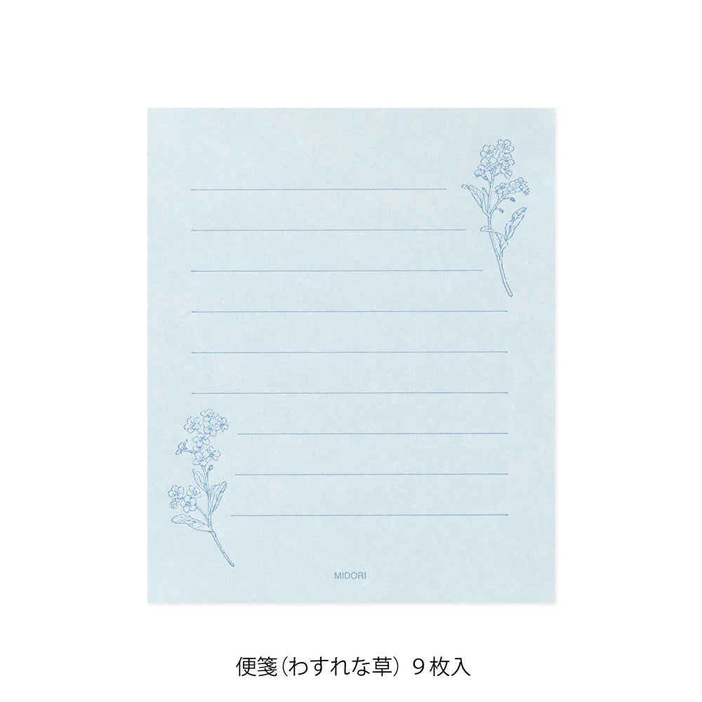 Set de correspondance MIDORI Mini Letter Set Washi Hanairo - Bleu