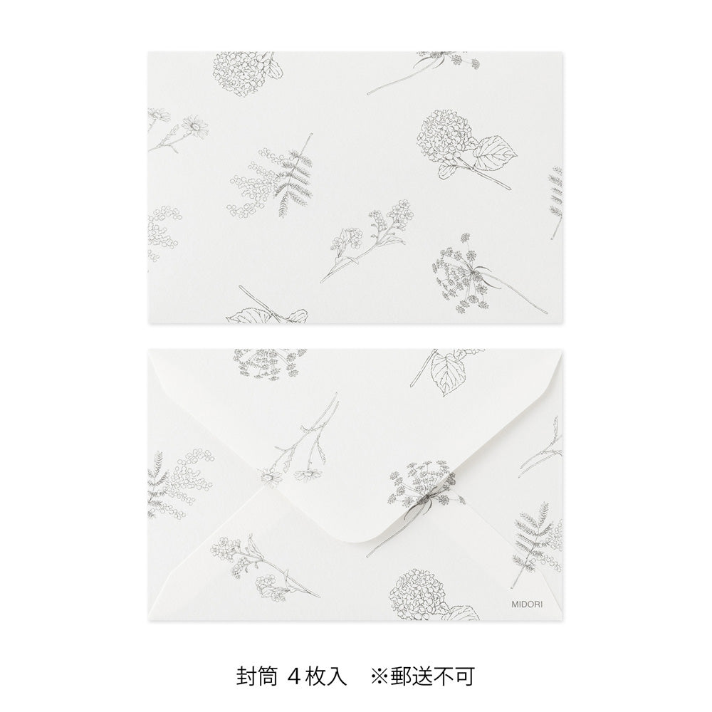 Set de correspondance MIDORI Card Letter Set Washi Hanairo - Vert