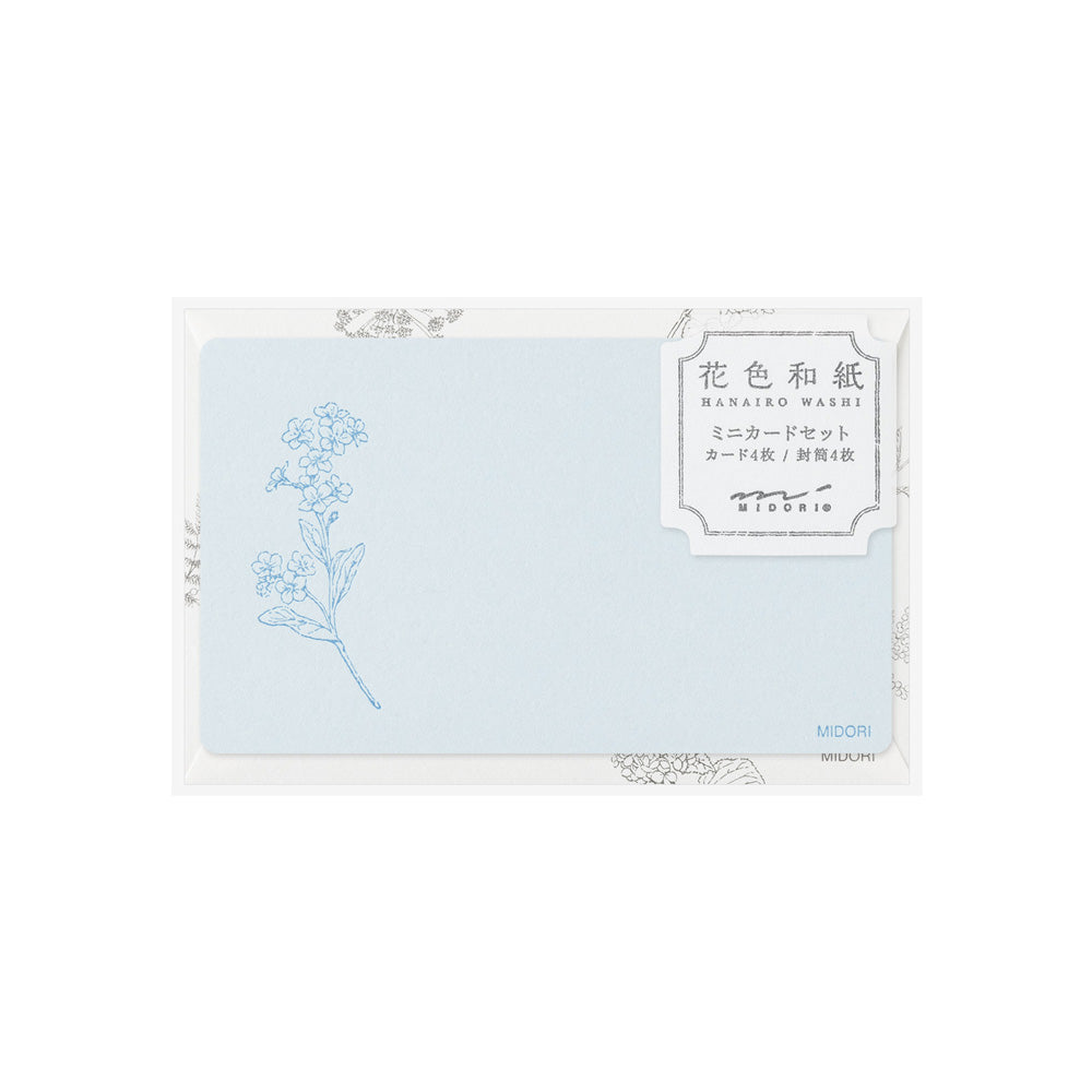 Set de correspondance MIDORI Card Letter Set Washi Hanairo - Bleu