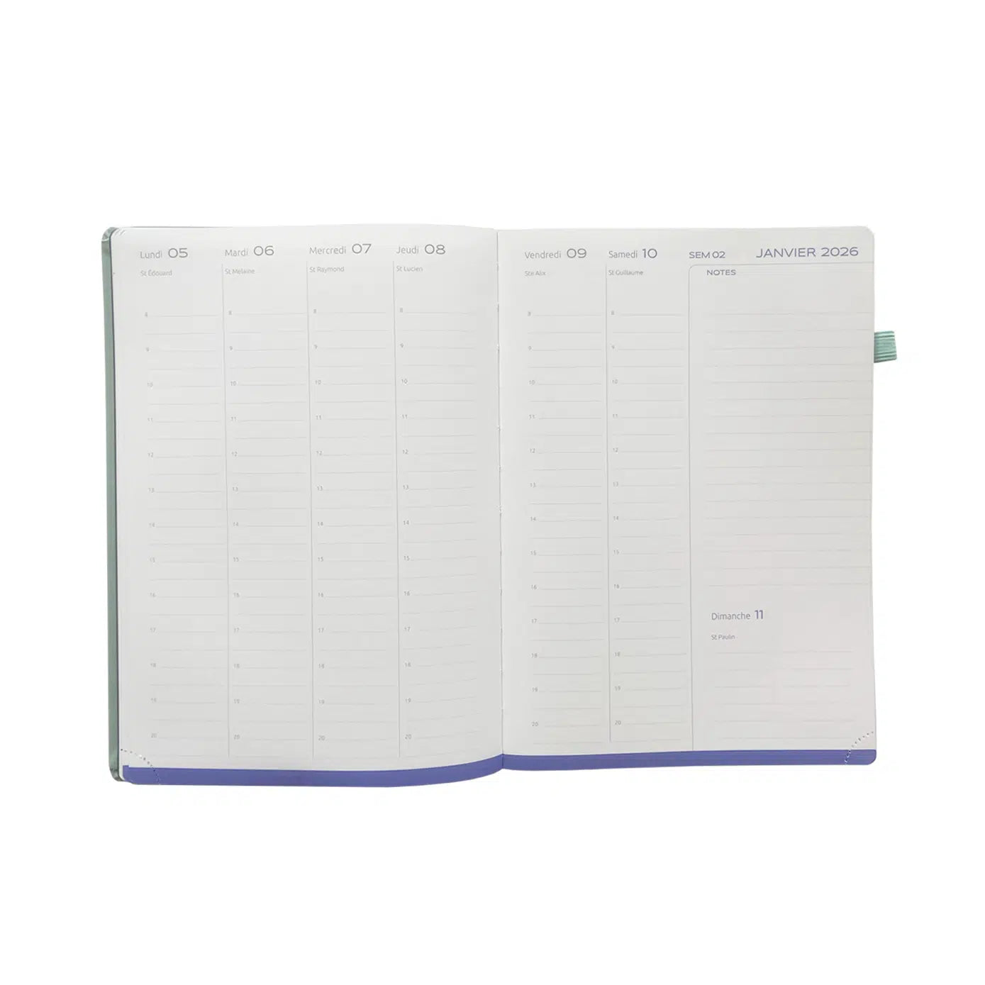Agenda 2026 ÉPOPÉE Lucie - A5 - 1 semaine sur 2 pages - Orientation verticale - Vert émeraude