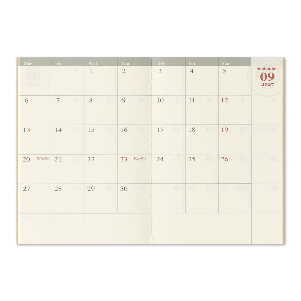 TRAVELER'S notebook - agenda mensuel 2027 (passport size)