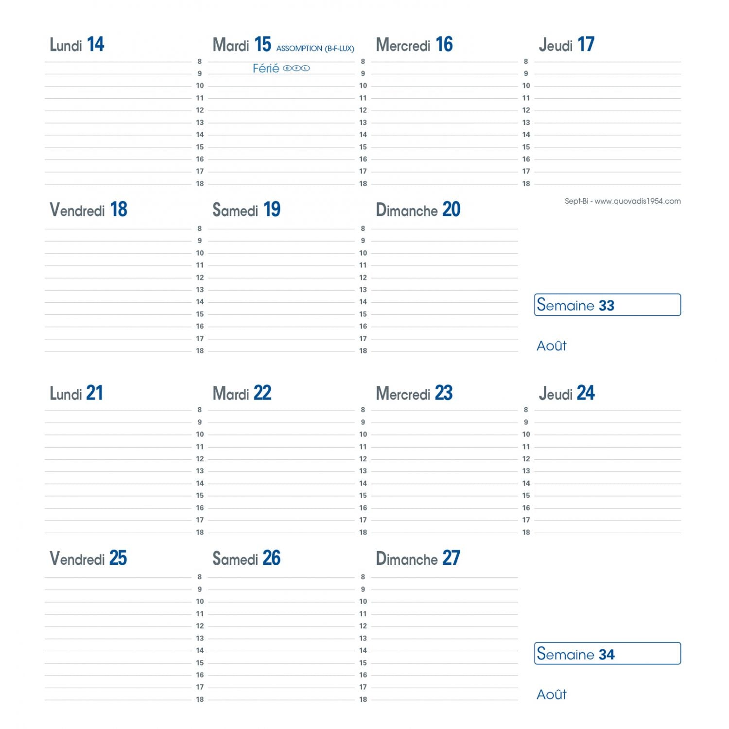 Agenda 2024-2025 QUO VADIS Sept-Bi Impala - 1 semaine par page - 8.8 x 17 cm - Bleu océan - 3371010480616
