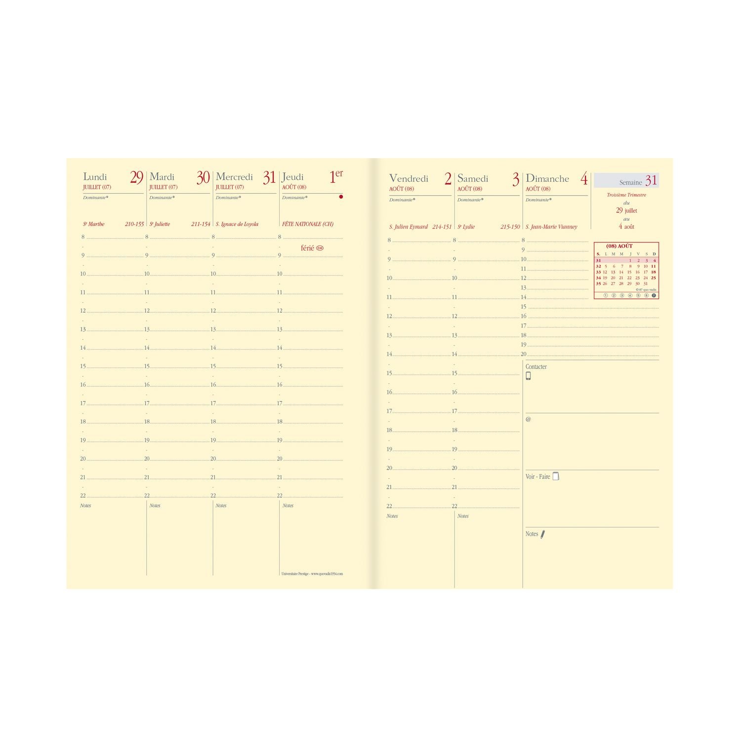 Agenda 2024-2025 QUO VADIS Universitaire Prestige Soho - 1 semaine sur 2 pages - 10 x 15 cm - Beige - 3371010479337
