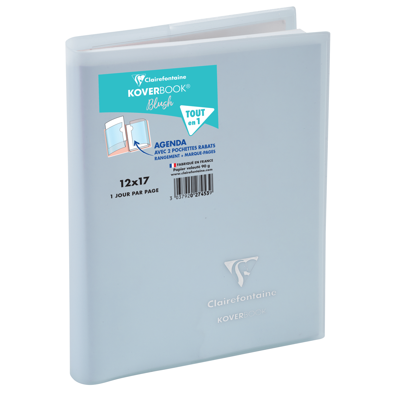 Agenda 2025 - 2026 CLAIREFONTAINE Forum Color - 12 x 17 cm - 1 jour par page - Orientation horizontale - Koverbook Blush bleu - 3037920274539