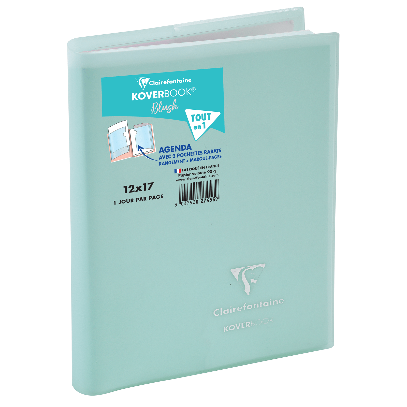 Agenda 2025 - 2026 CLAIREFONTAINE Forum Color - 12 x 17 cm - 1 jour par page - Orientation horizontale - Koverbook Blush vert - 3037920274539