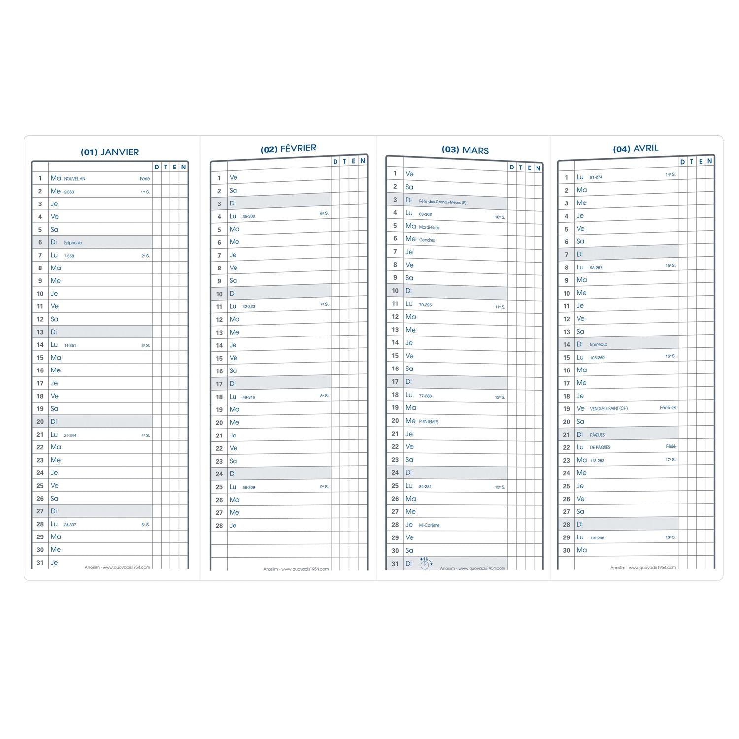 Agenda 2025 QUO VADIS Anoslim Impala - Mensuel - 7.5 x 20 cm - Bleu océan - 3371010480272