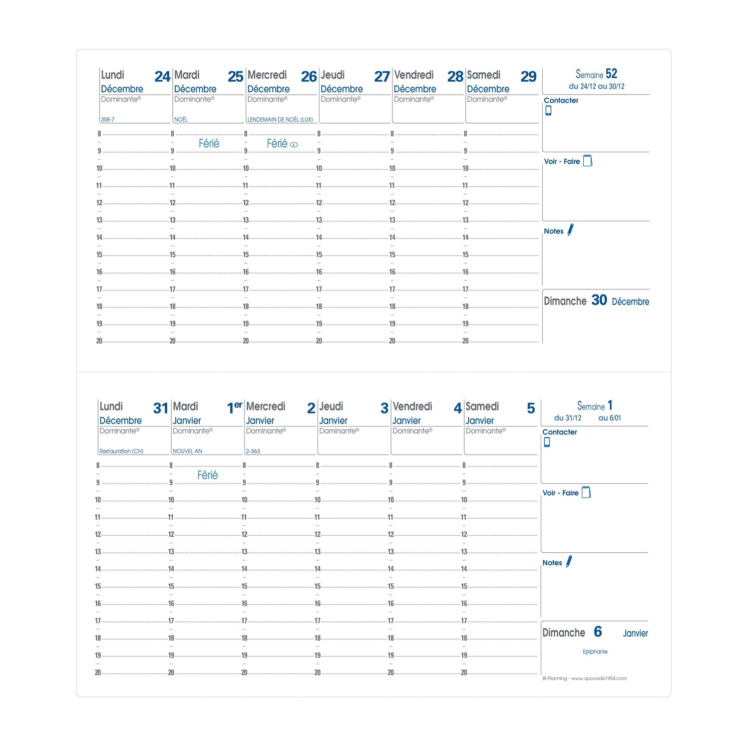 Agenda 2025 QUO VADIS Bi-Planning Impala - 1 semaine par page - 8.8 x 17 cm - Bleu océan - 3371010480357