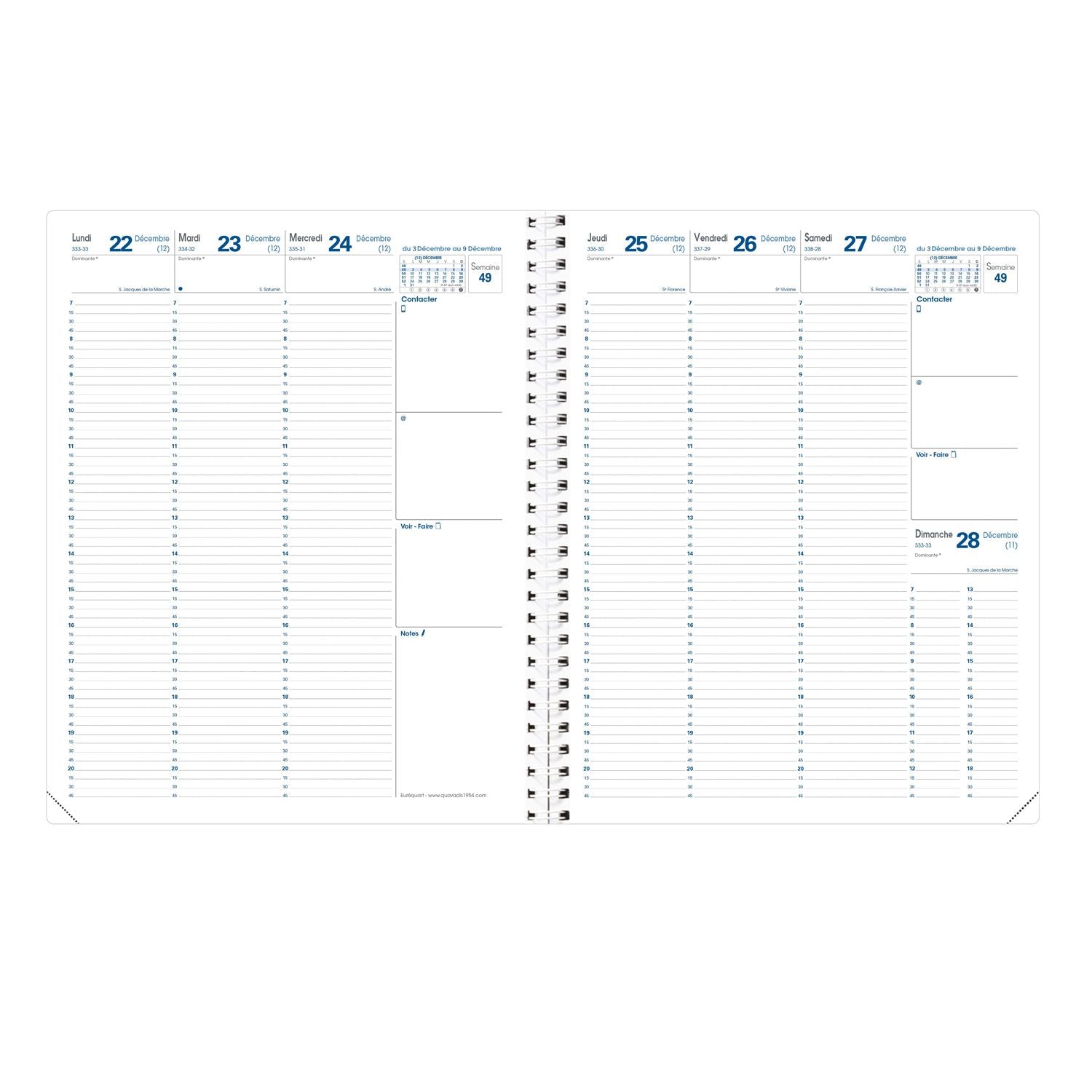 Agenda 2025 QUO VADIS Eurequart Impala - 1 semaine sur 2 pages - 24 x 30 cm - Bleu océan - 3371010482467