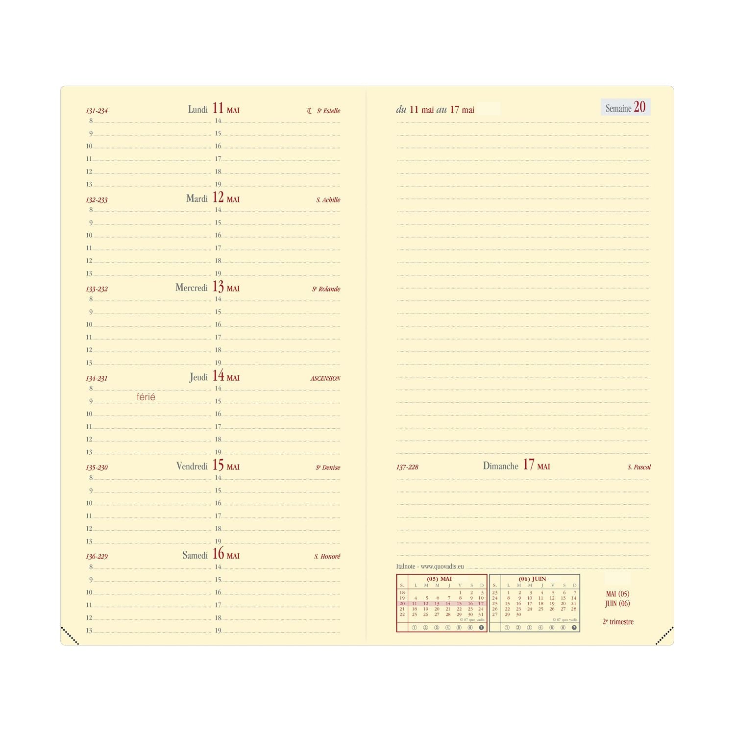 Agenda 2025 QUO VADIS Italnote Impala - 1 semaine + notes - 8.8 x 17 cm - Bleu prusse - 3371010480470