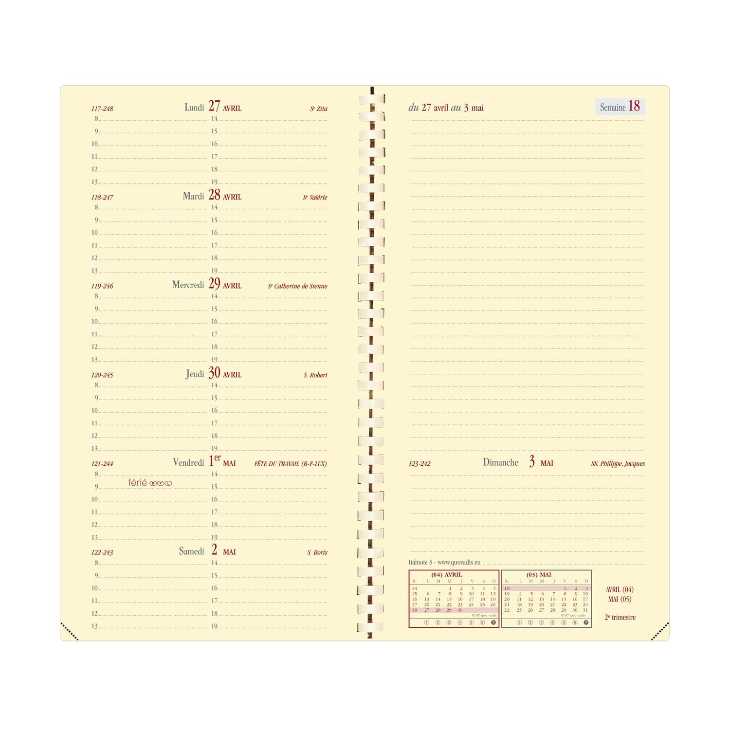 Agenda 2025 QUO VADIS Italnote S Soho - 1 semaine + notes - 8.8 x 17 cm - Beige - 3371010488735