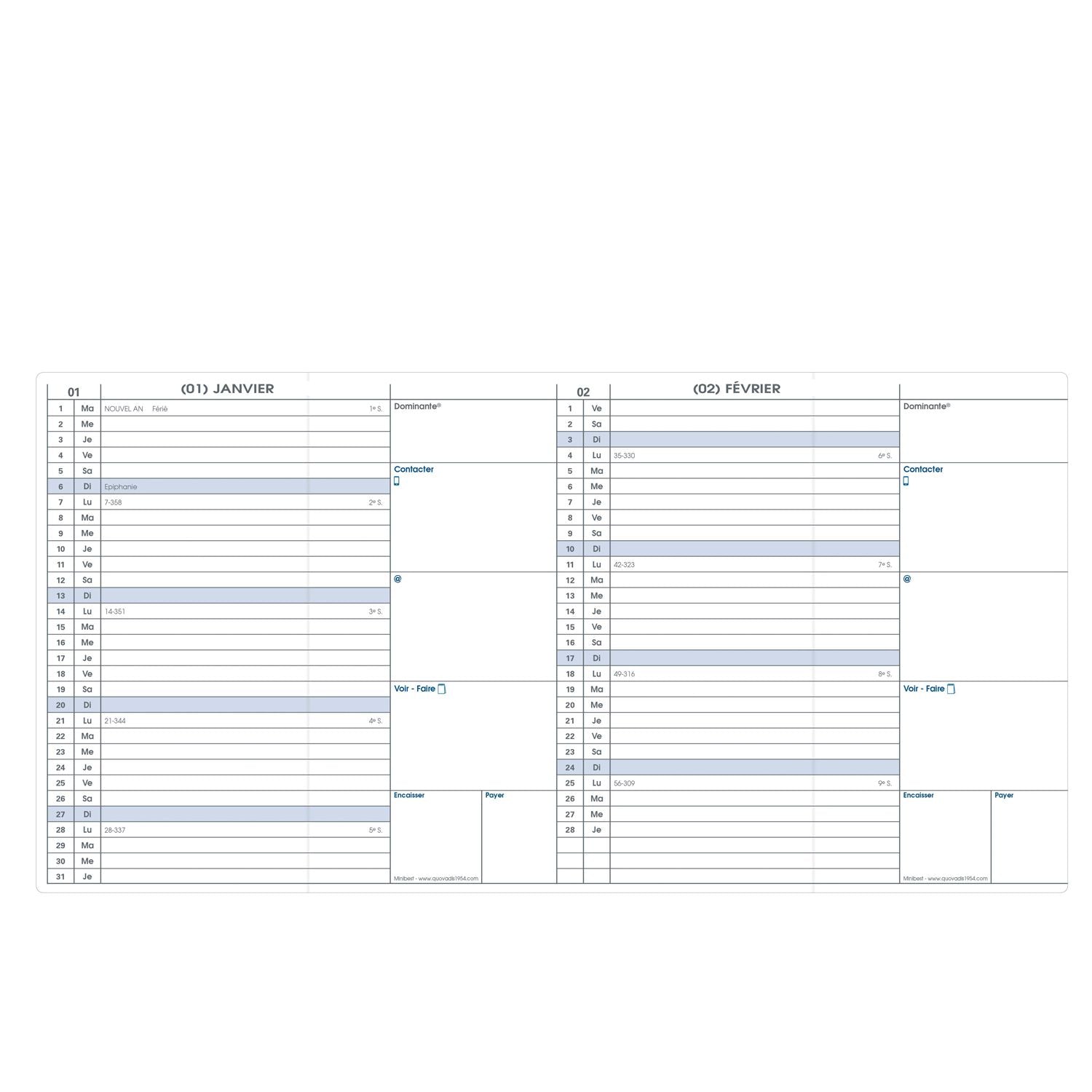 Agenda 2025 QUO VADIS Minibest Impala - Mensuel - 7.5 x 14 cm - Bleu océan - 3371010480210