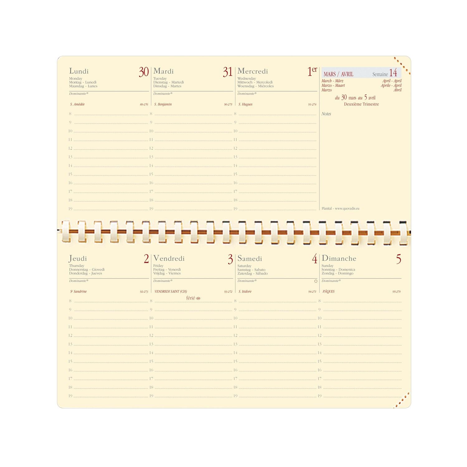 Agenda 2025 QUO VADIS Planital Impala - 1 semaine sur 2 pages - 8.8 x 17 cm - Bleu prusse - 3371010480517