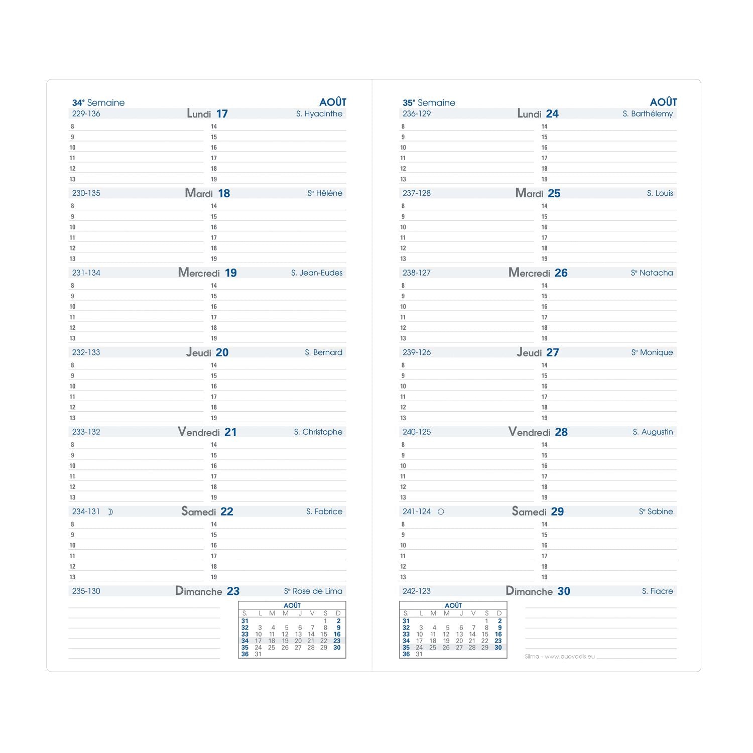Agenda 2025 QUO VADIS Silma Impala - 1 semaine par page - 8.8 x 17 cm - Bleu océan - 3371010480630