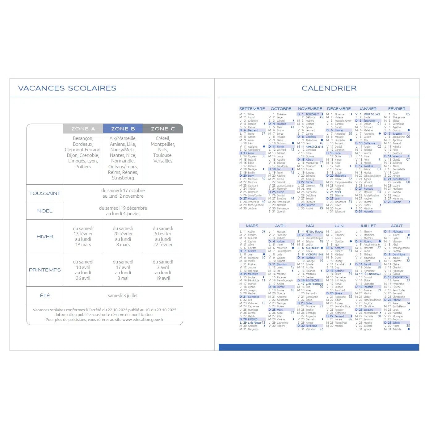 Agenda 2026 - 2027 ÉPOPÉE Claire - A5 - 1 semaine sur 2 pages - Orientation verticale - Marine - 3760281972522