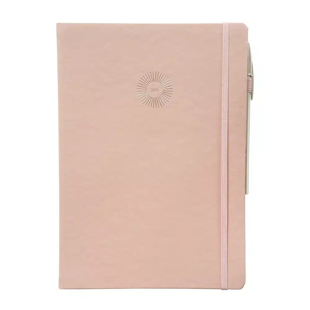 Agenda 2026 ÉPOPÉE Clémence - B5 - 1 semaine sur 2 pages - Orientation verticale - Rose poudre -