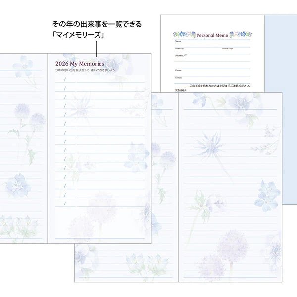 Agenda 2026 MIDORI Pocket Diary - Slim - Fleur - 4902805223638
