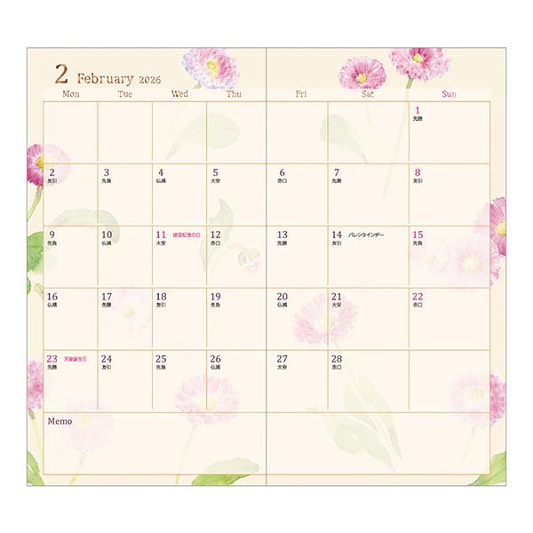 Agenda 2026 MIDORI Pocket Diary - Slim - Fleur - 4902805223638