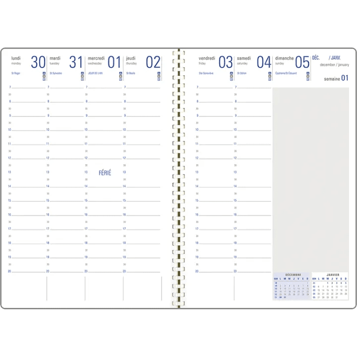 Agenda 2027 OBERTHUR Davos - 16 x 24 cm - 1 semaine sur 2 pages - Orientation verticale - Gris - 3664447228334