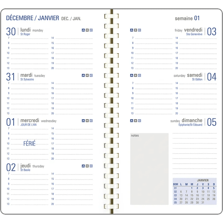 Agenda 2027 OBERTHUR Davos - 9 x 16,5 cm - 1 semaine sur 2 pages - Orientation horizontale - Bleu - 3664447228358