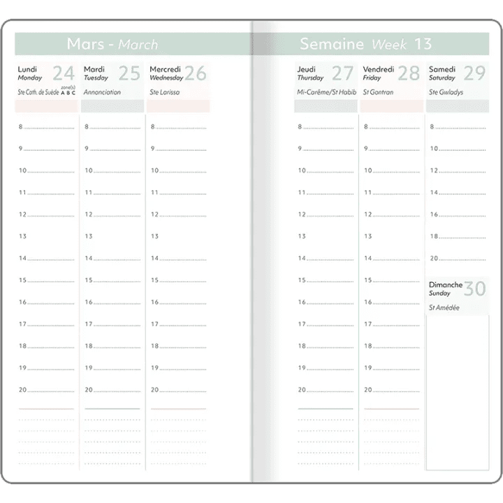 Agenda 2027 OBERTHUR Giverny - 9 x 16,5 cm - 1 semaine sur 2 pages - Orientation verticale - Pivoines - 3664447233703