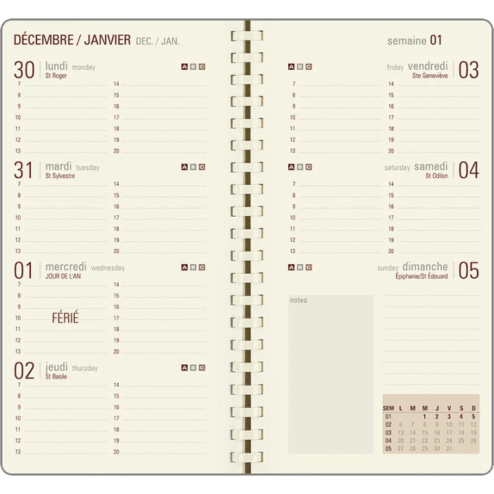 Agenda 2027 OBERTHUR Lady Kent - 9 x 16,5 cm - 1 semaine sur 2 pages - Orientation horizontale - Nude - 3664447230771